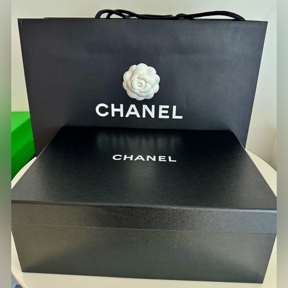 Chanel Shoe Box with Shopping Bag, Tissue Paper, Ribbons & Camellia Flower ONLY